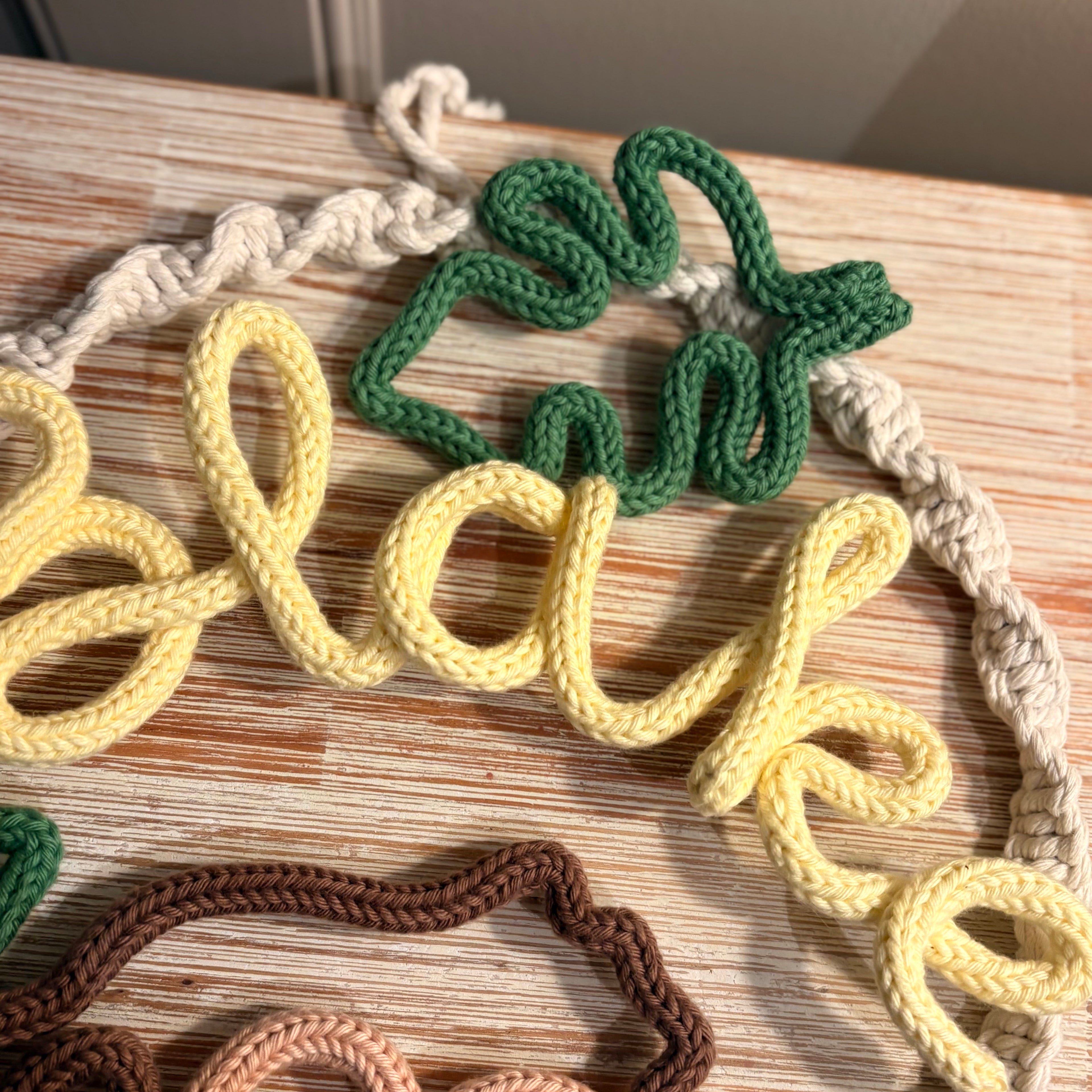 Personalised Knitted Wire Art Name Wreath | Macramé Monkey Name Hoop | Handmade Nursery & Children’s Wall Decor