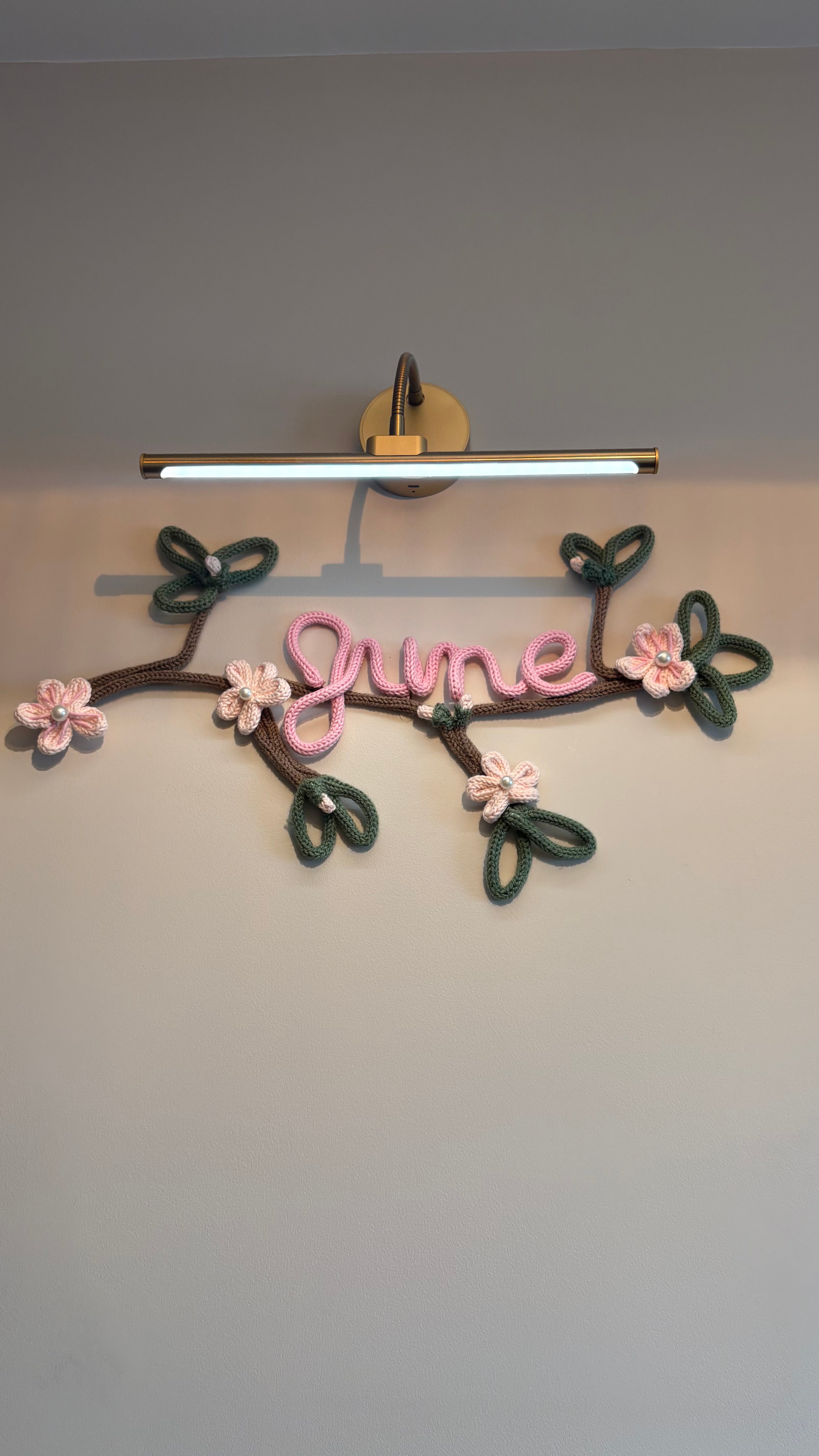 Personalised Name Sign – Handmade Knitted Wire Art Floral Wall Hanging