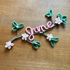 Personalised Name Sign – Handmade Knitted Wire Art Floral Wall Hanging