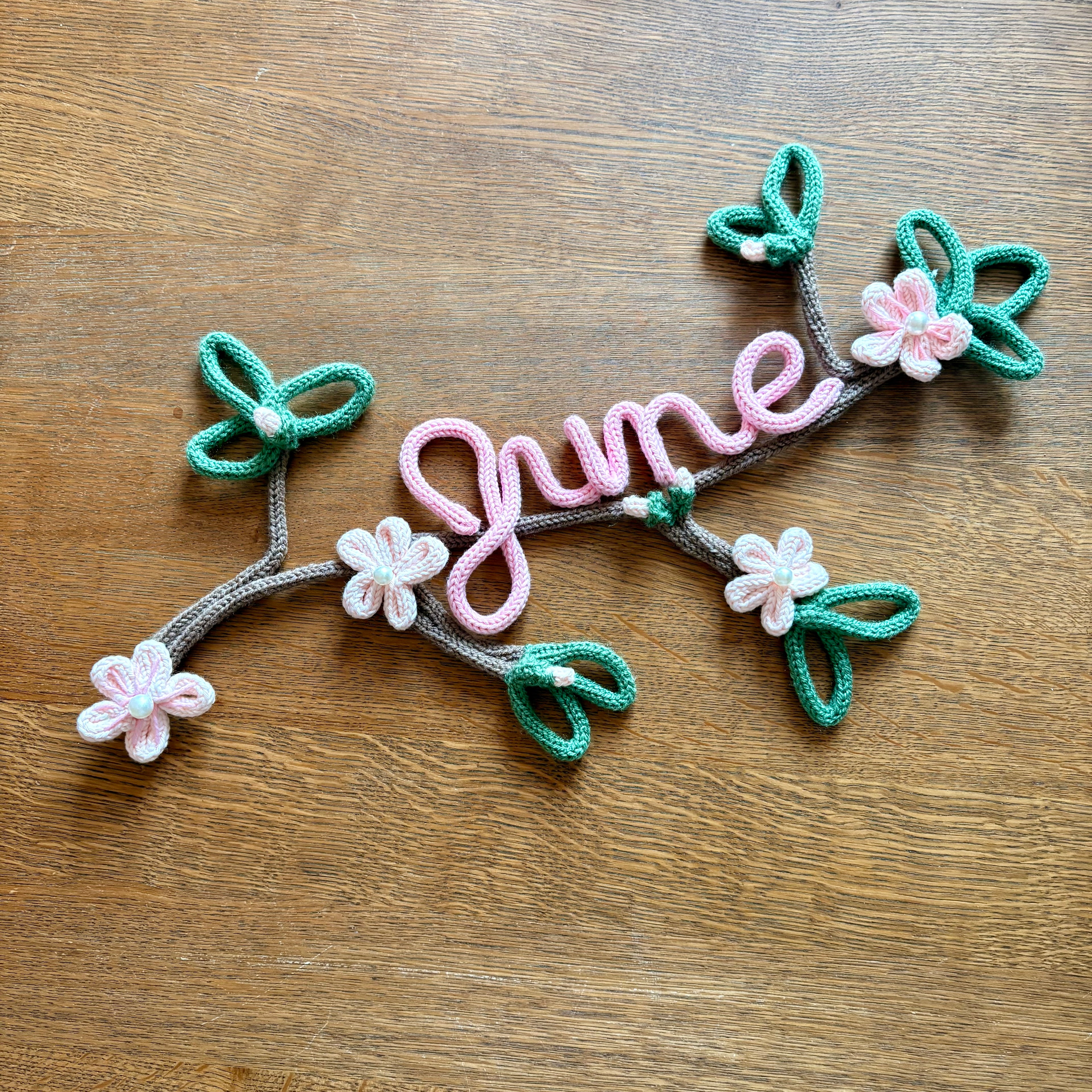 Personalised Name Sign – Handmade Knitted Wire Art Floral Wall Hanging