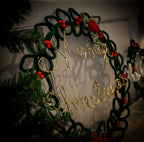 Large Handmade Knitted Wire Art Christmas Wreath - 50cm Merry Christmas Wreath