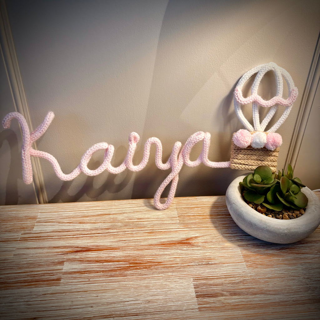 Knitted Wire Hot Air Balloon Personalised Name Sign for Nursery Decor, Kids Bedroom Wall Hanging, Custom Name Art