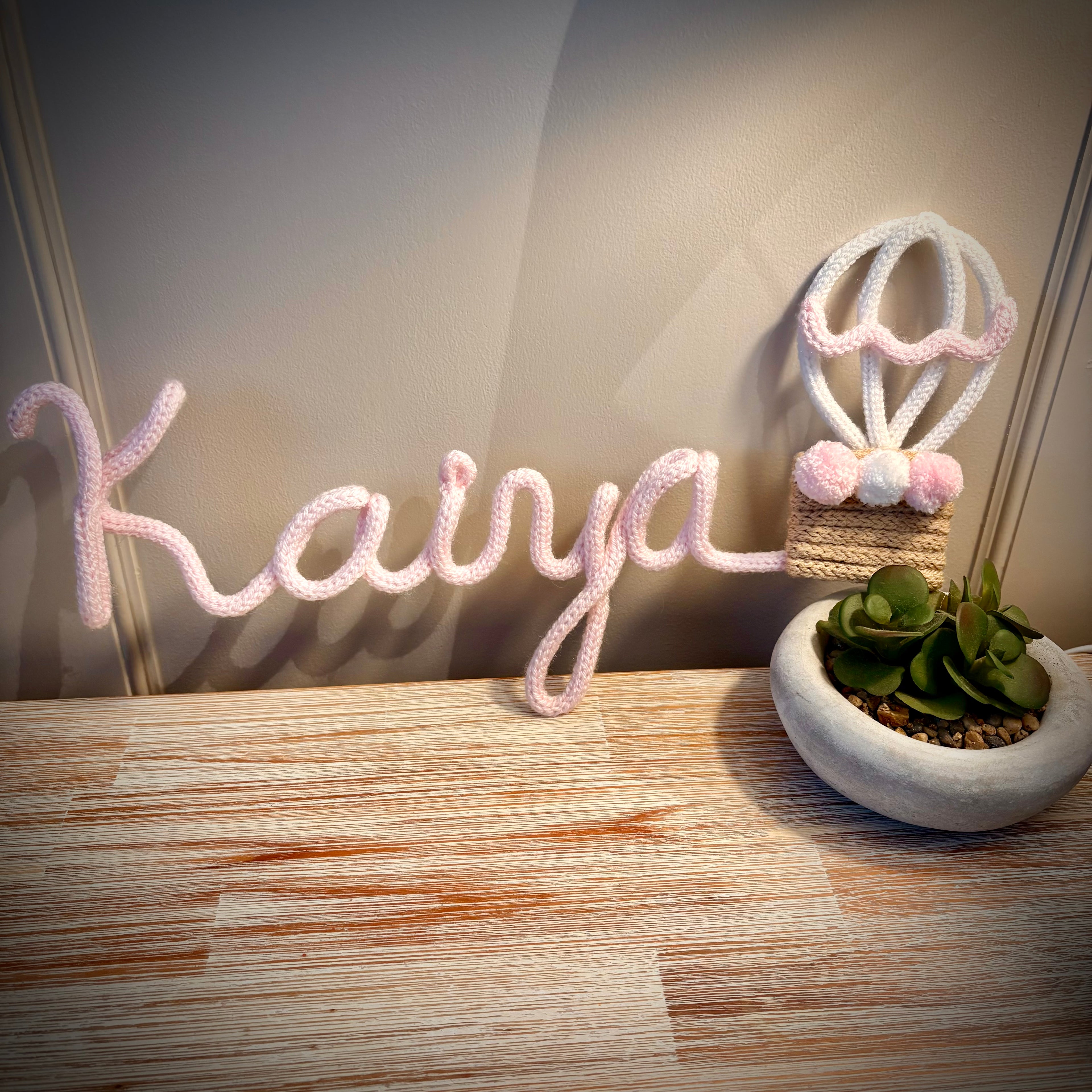 Knitted Wire Hot Air Balloon Personalised Name Sign for Nursery Decor, Kids Bedroom Wall Hanging, Custom Name Art