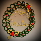 Large Handmade Knitted Wire Art Christmas Wreath - 50cm Merry Christmas Wreath