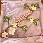 Personalised Name Sign – Handmade Knitted Wire Art Floral Wall Hanging