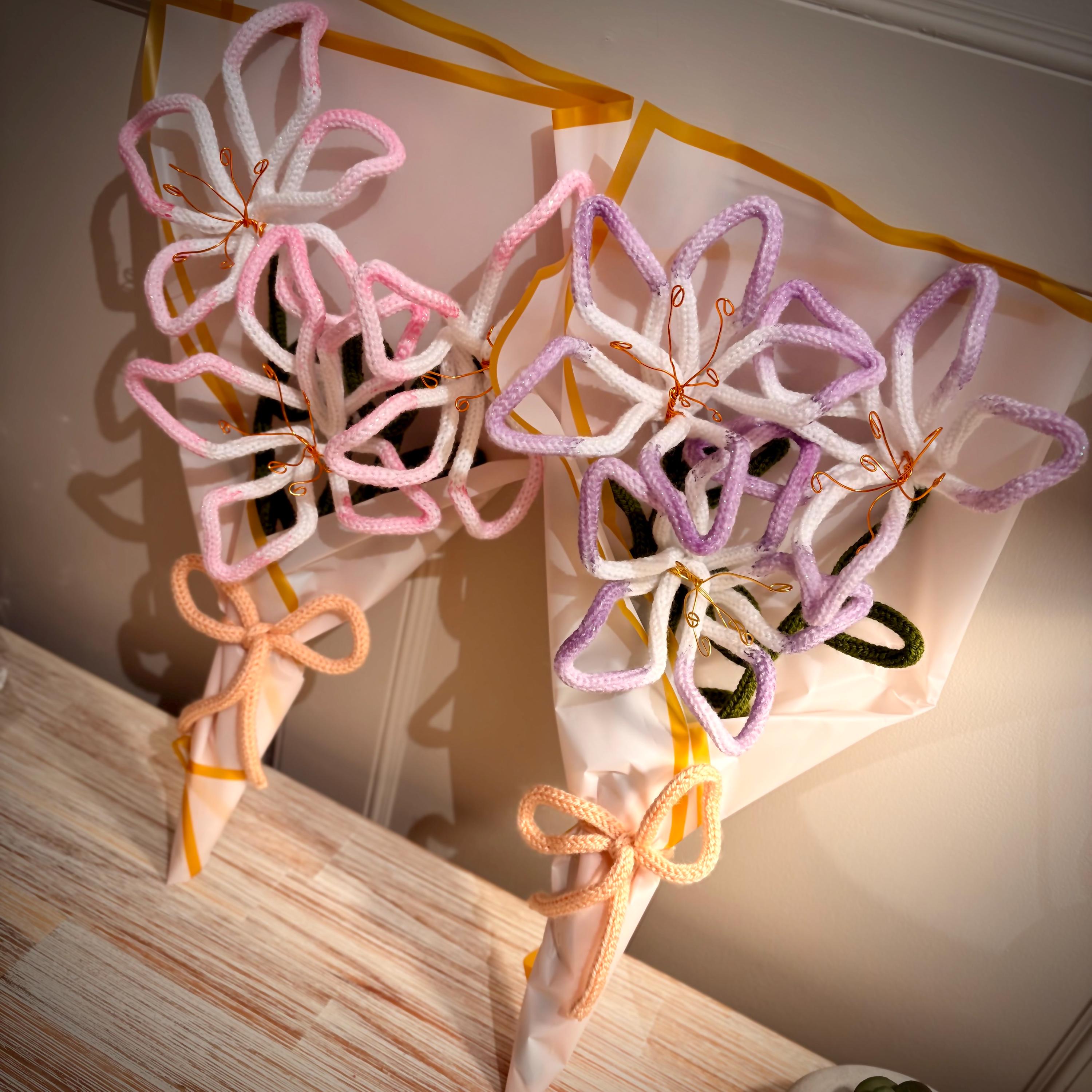 Hand Knitted Wire Lily Bouquet, Forever Floral Art, Mother’s Day Gift