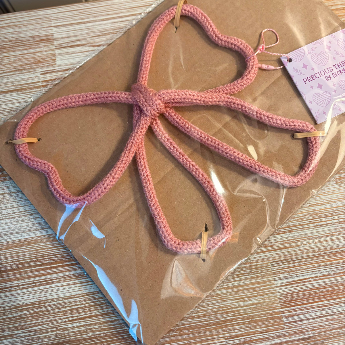 Hand Knitted Wire Bow | Handmade Decorative Bow | Pink Wire Art Bow | Gift Wrapping & Home Décor