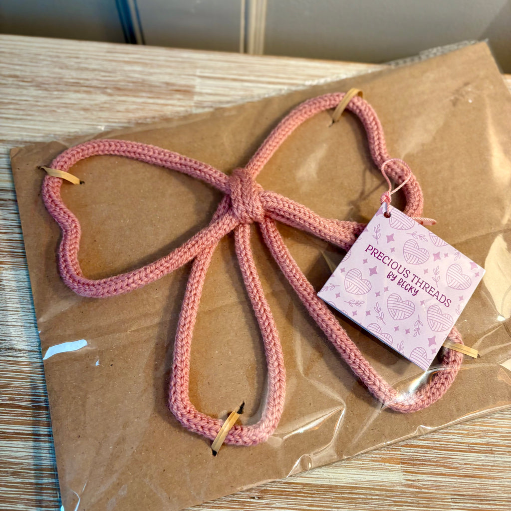 Hand Knitted Wire Bow | Handmade Decorative Bow | Pink Wire Art Bow | Gift Wrapping & Home Décor