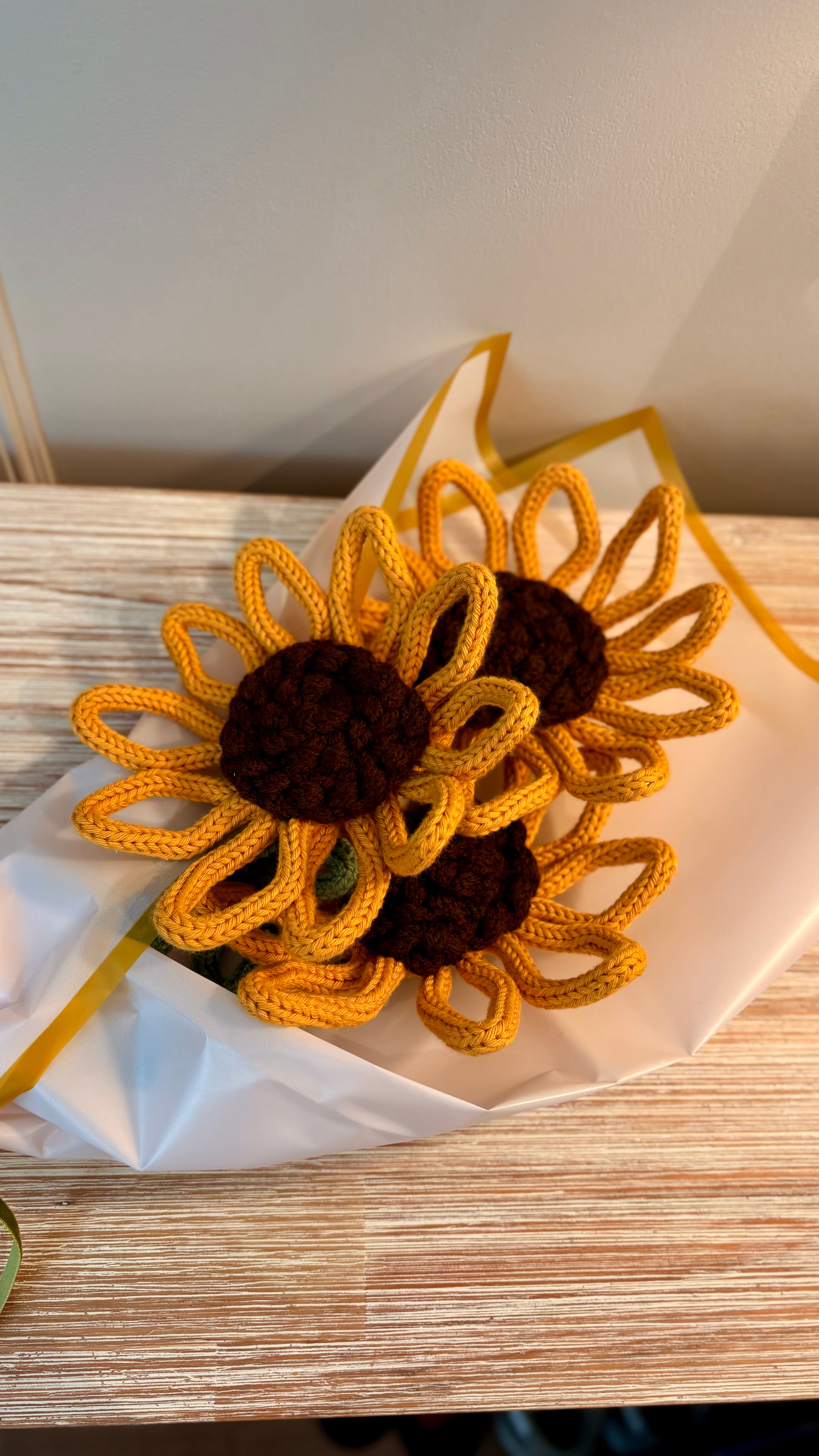 Handmade Knitted Wire Sunflower Bouquet | Forever Flower Gift | Artisan Floral Home Decor | Unique Handmade Gift