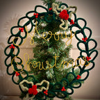 Large Handmade Knitted Wire Art Christmas Wreath - 50cm Merry Christmas Wreath