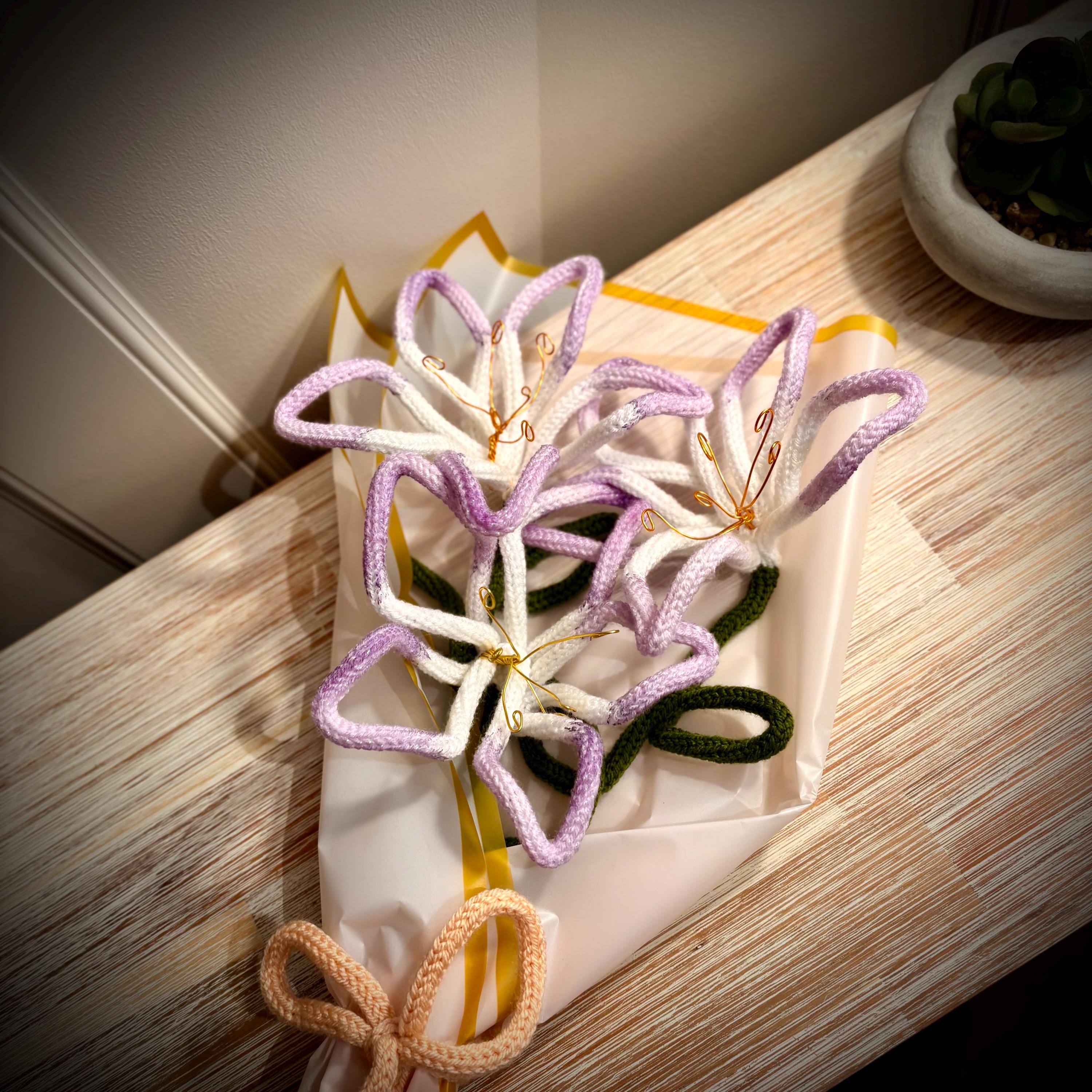 Hand Knitted Wire Lily Bouquet, Forever Floral Art, Mother’s Day Gift