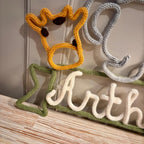 Personalised Knitted Wire Art Safari Name Sign - Giraffe, Elephant, Lion.  Nursery Name Sign