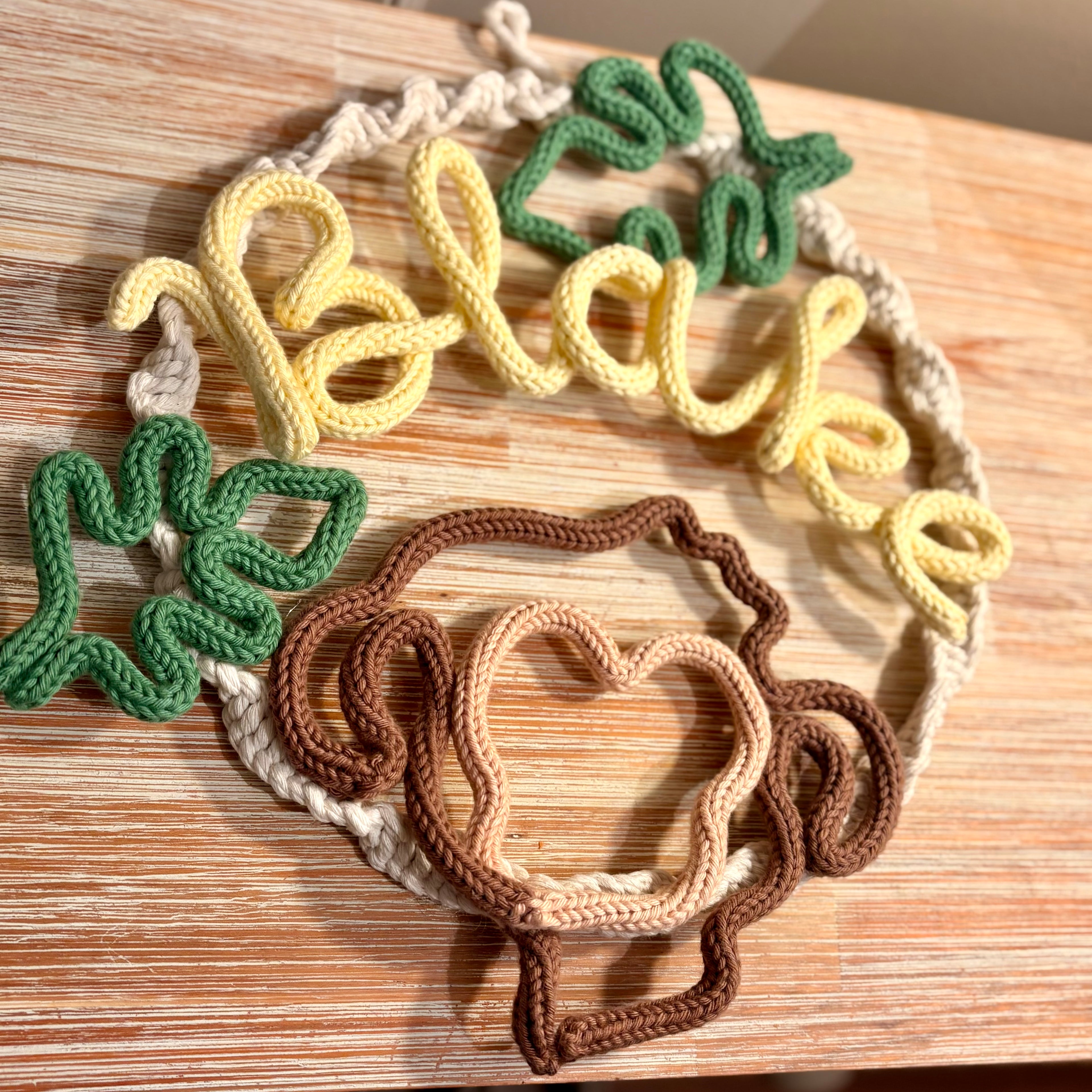 Personalised Knitted Wire Art Name Wreath | Macramé Monkey Name Hoop | Handmade Nursery & Children’s Wall Decor