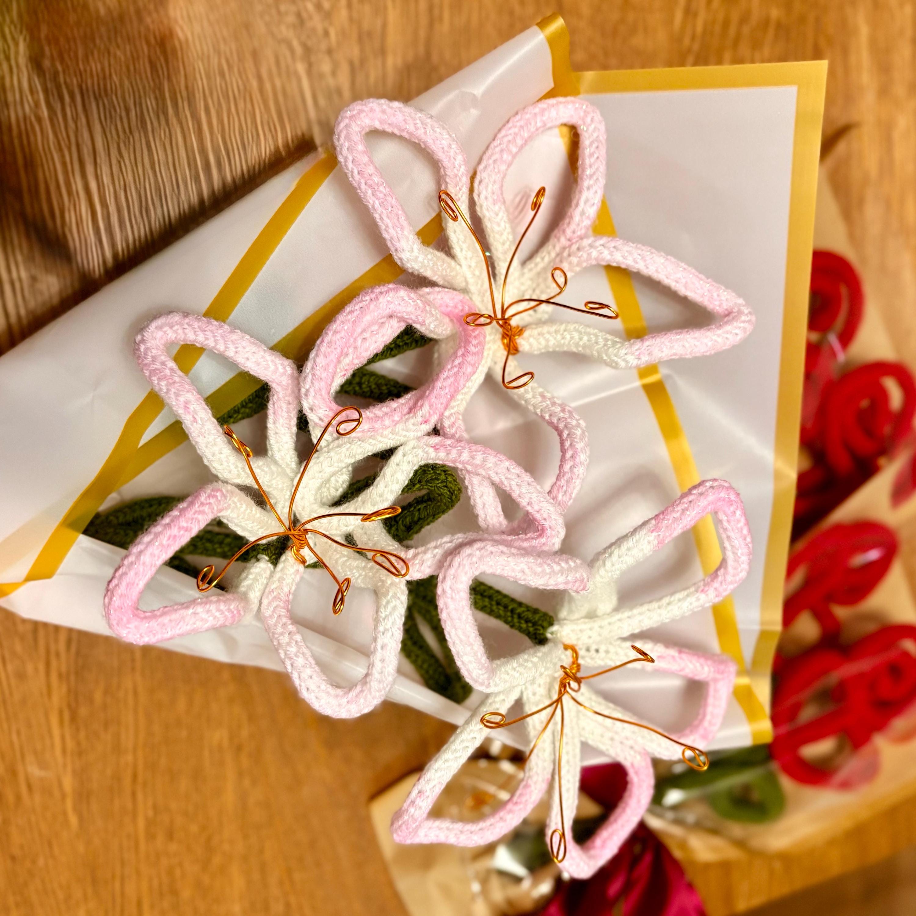 Hand Knitted Wire Lily Bouquet, Forever Floral Art, Mother’s Day Gift