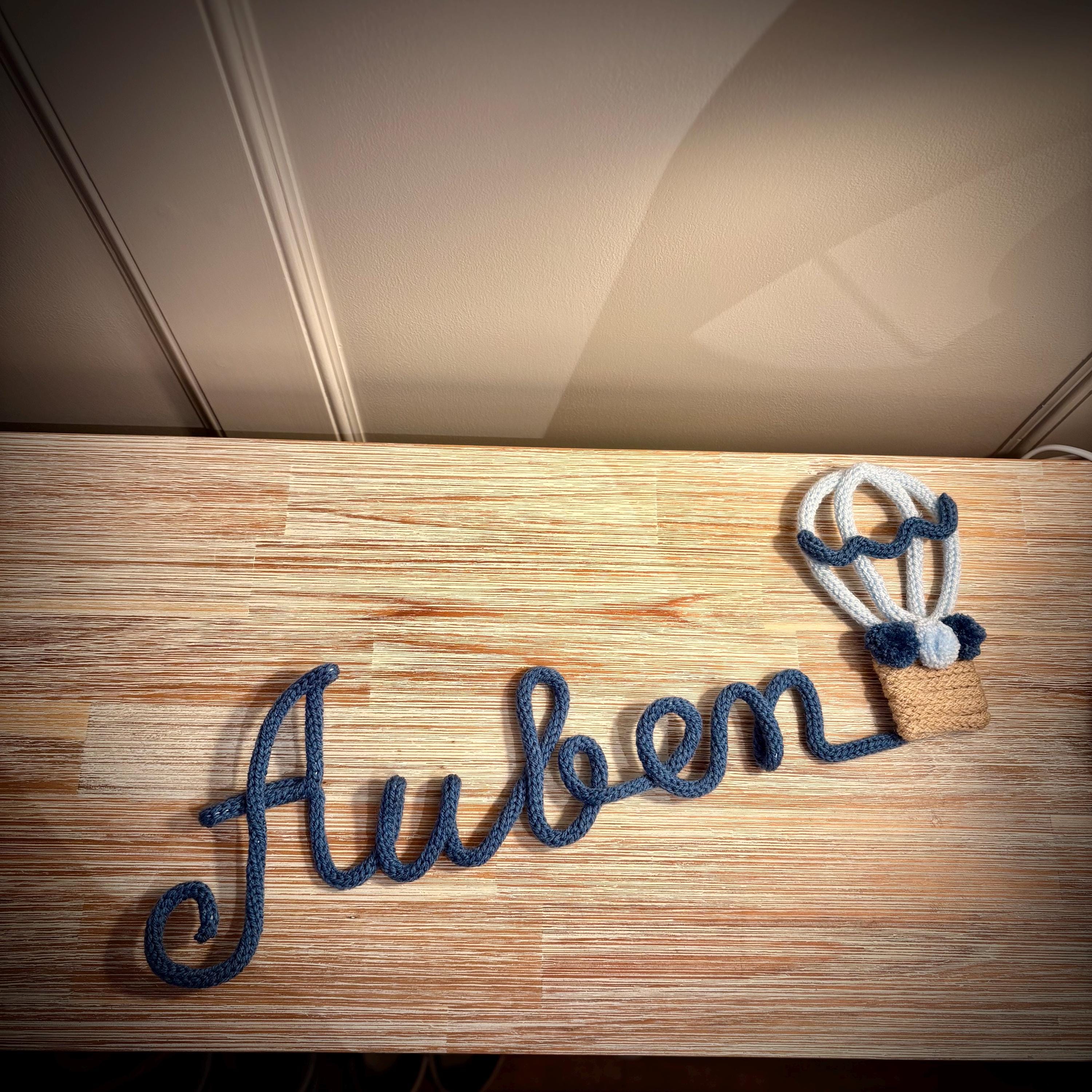 Knitted Wire Hot Air Balloon Personalised Name Sign for Nursery Decor, Kids Bedroom Wall Hanging, Custom Name Art
