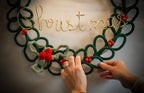 Large Handmade Knitted Wire Art Christmas Wreath - 50cm Merry Christmas Wreath