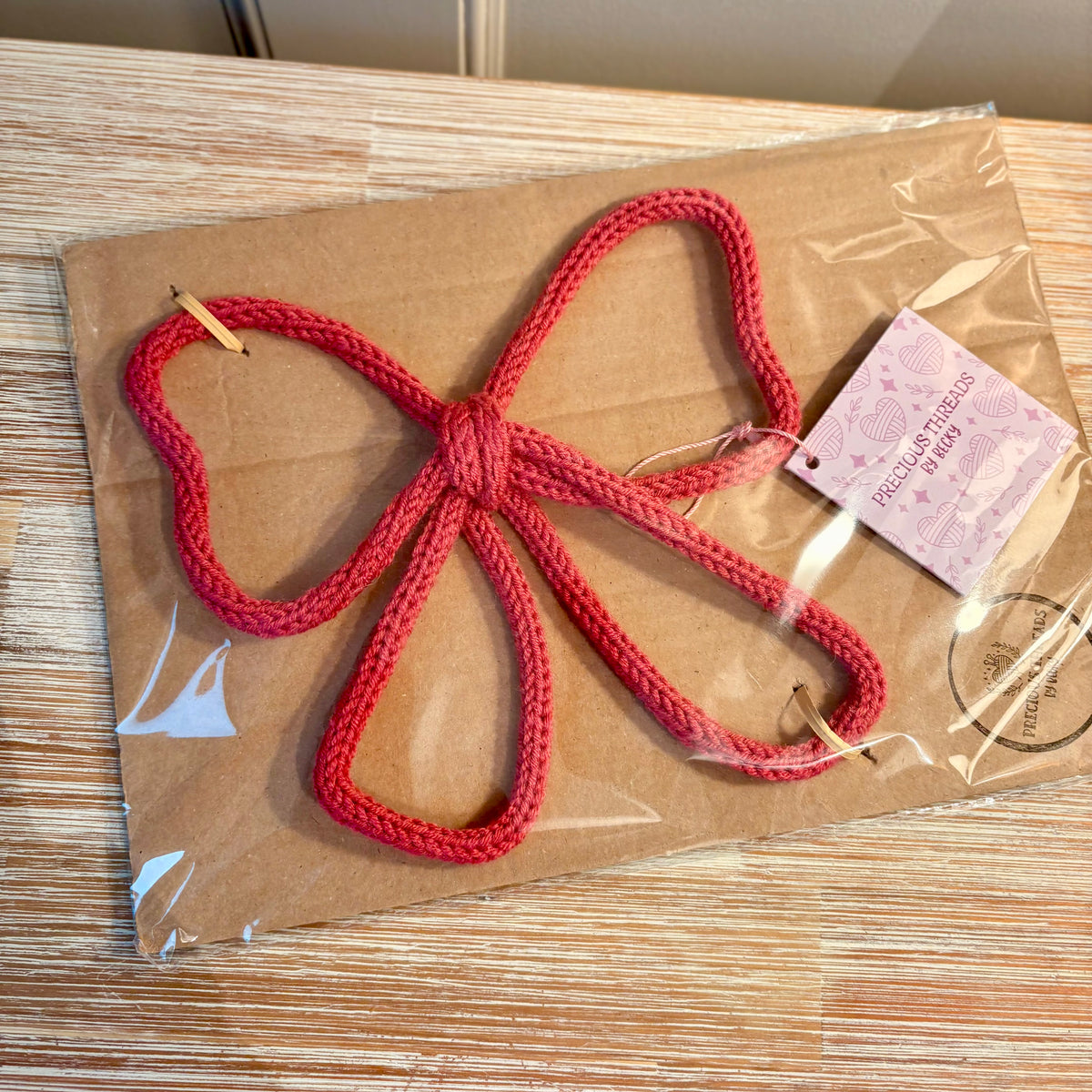 Hand Knitted Wire Bow | Handmade Decorative Bow | Pink Wire Art Bow | Gift Wrapping & Home Décor