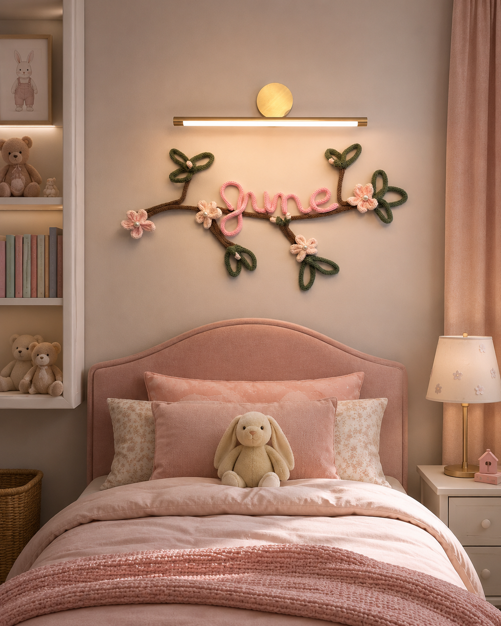 Personalised Name Sign – Handmade Knitted Wire Art Floral Wall Hanging