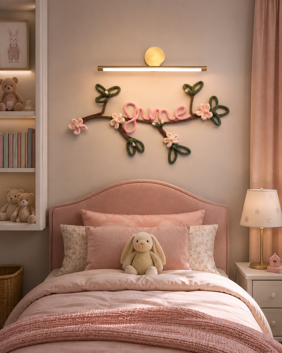 Personalised Name Sign – Handmade Knitted Wire Art Floral Wall Hanging
