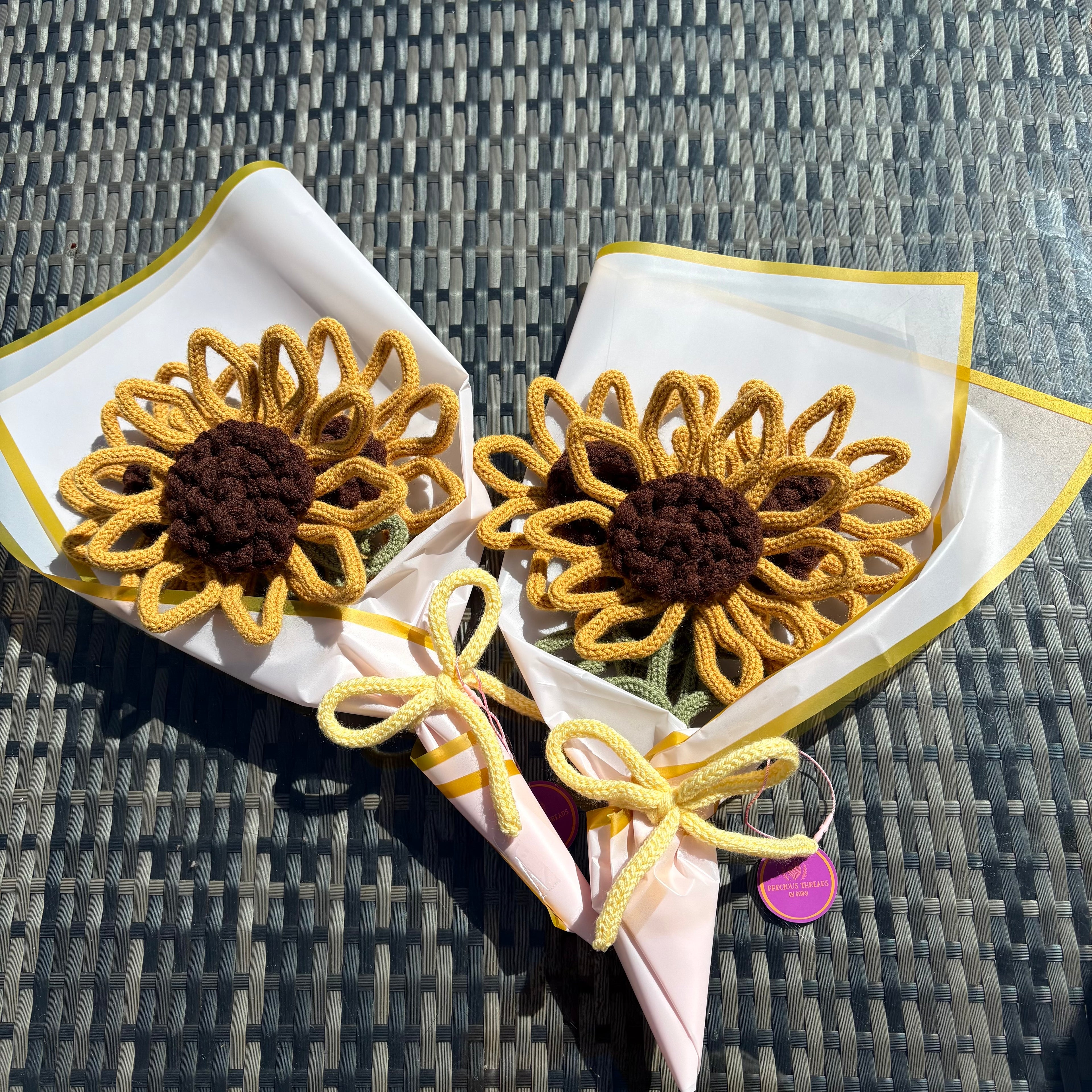Handmade Knitted Wire Sunflower Bouquet | Forever Flower Gift | Artisan Floral Home Decor | Unique Handmade Gift