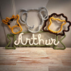 Personalised Knitted Wire Art Safari Name Sign - Giraffe, Elephant, Lion.  Nursery Name Sign