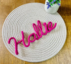 Personalised Knitted Wire Art Name Sign – Handmade Cotton Yarn Wrapped Wire Name Decor – Custom Nursery, Bedroom & Home Decoration – 38 Colours Available