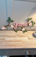Personalised Name Sign – Handmade Knitted Wire Art Floral Wall Hanging