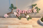 Personalised Name Sign – Handmade Knitted Wire Art Floral Wall Hanging