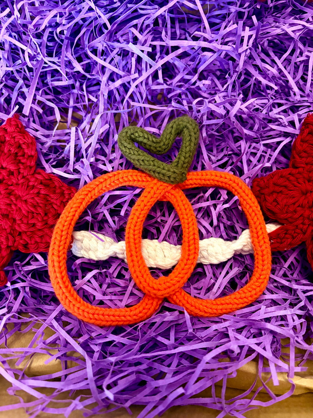 Handmade Knitted Wire Art Autumn Wreath – Personalised Knitted Wire Art with Pumpkin, Maple Leaves & Macramé Border