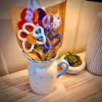 Knitted Wire Flower Bouquet: Handmade Floral with daisy, tulip, rose, crocus & lavender