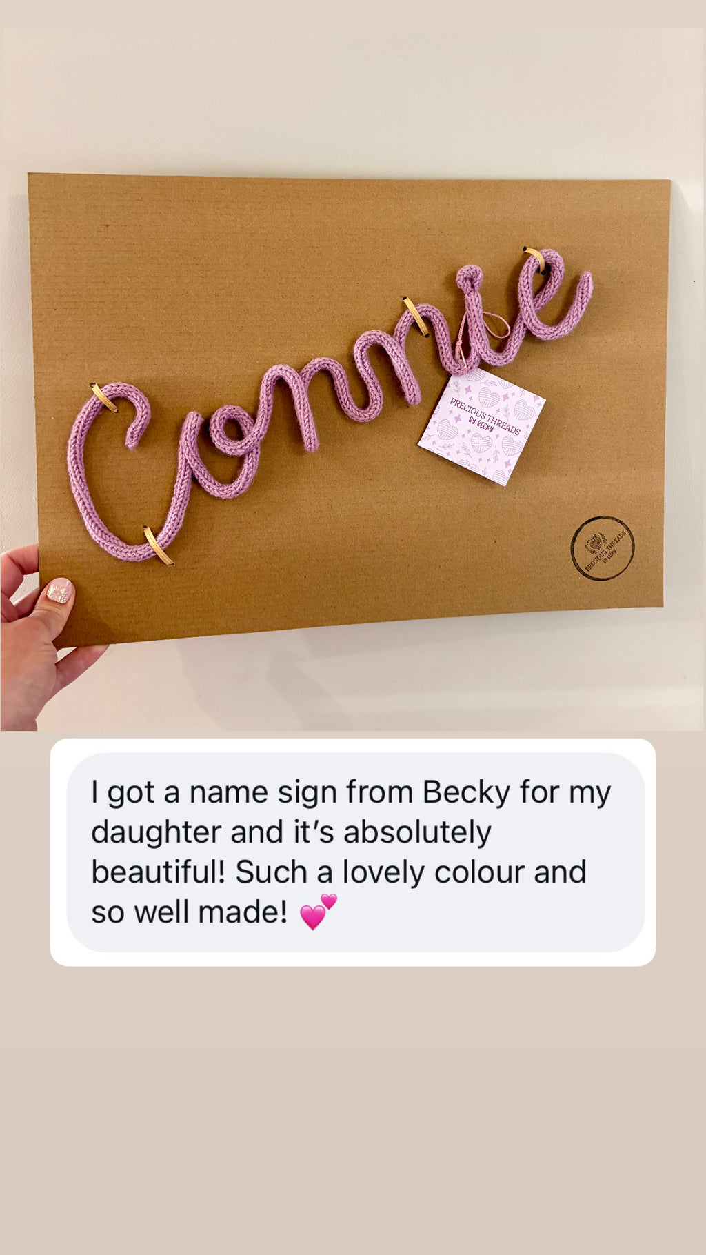 Personalised Knitted Wire Art Name Sign – Handmade Cotton Yarn Wrapped Wire Name Decor – Custom Nursery, Bedroom & Home Decoration – 38 Colours Available