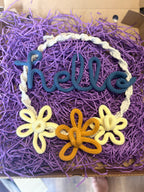 Macrame Hello Wreath with Knitted Wire Art & 3 Daisy Flowers