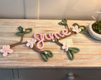 Personalised Name Sign – Handmade Knitted Wire Art Floral Wall Hanging