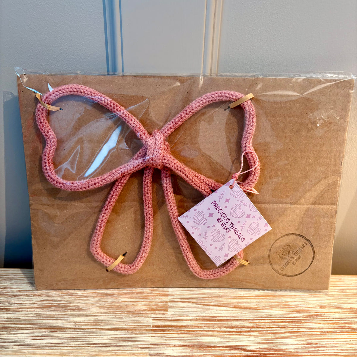 Hand Knitted Wire Bow | Handmade Decorative Bow | Pink Wire Art Bow | Gift Wrapping & Home Décor
