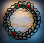 Large Handmade Knitted Wire Art Christmas Wreath - 50cm Merry Christmas Wreath