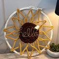 Large Handmade Knitted Wire Art Sunflower Wreath – Macramé Wall Hanging with Bee & Gold "Hello" | 40cm