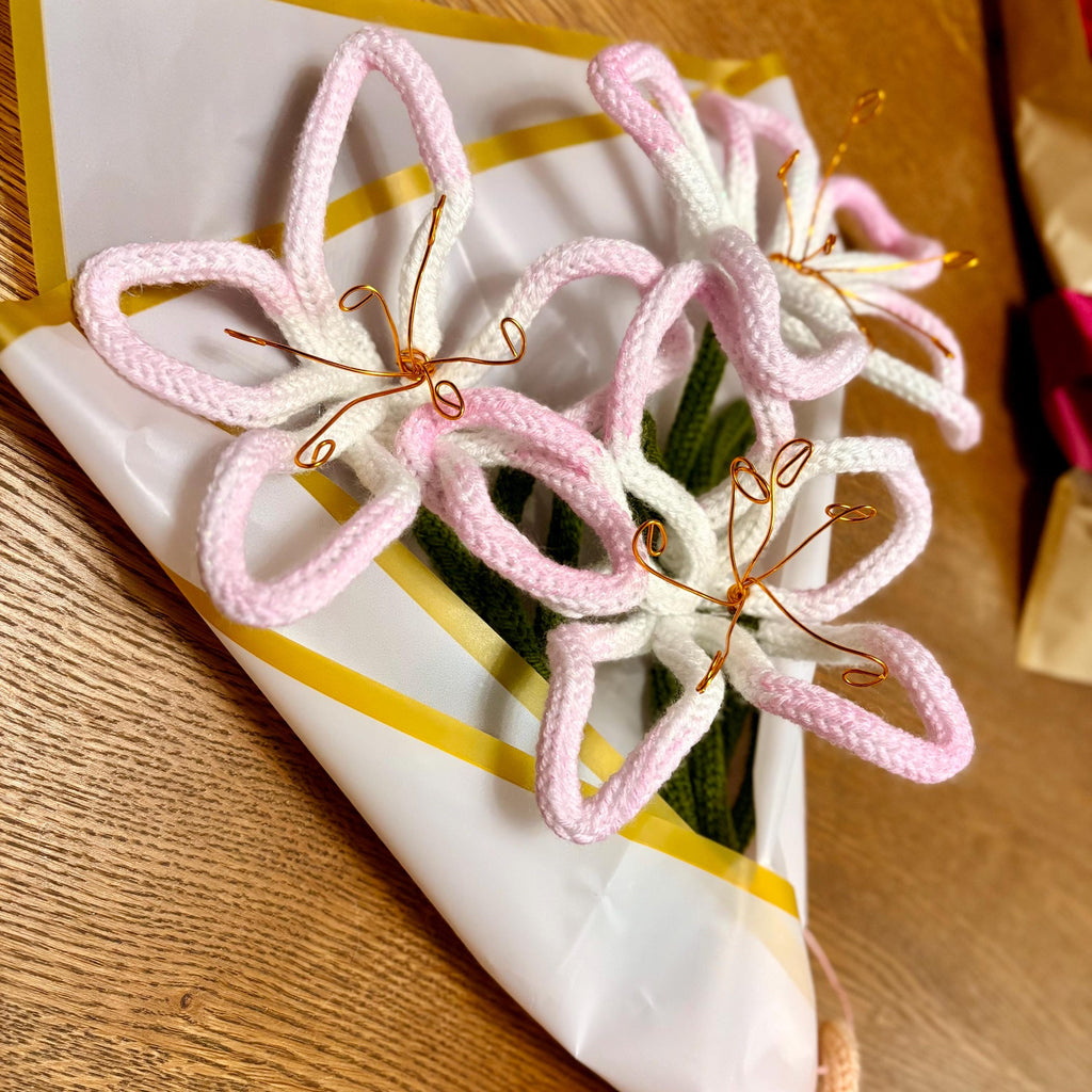 Hand Knitted Wire Lily Bouquet, Forever Floral Art, Mother’s Day Gift