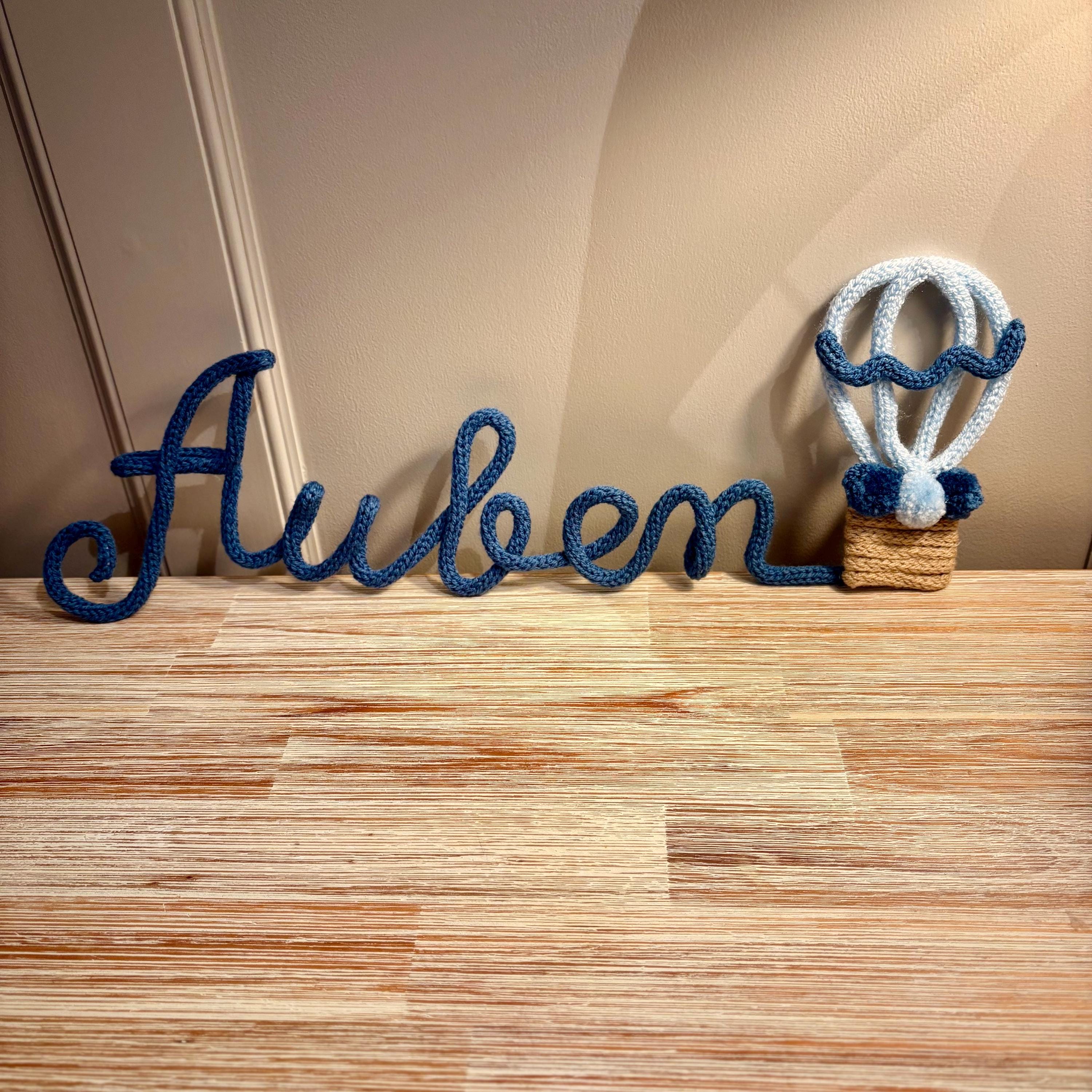 Knitted Wire Hot Air Balloon Personalised Name Sign for Nursery Decor, Kids Bedroom Wall Hanging, Custom Name Art