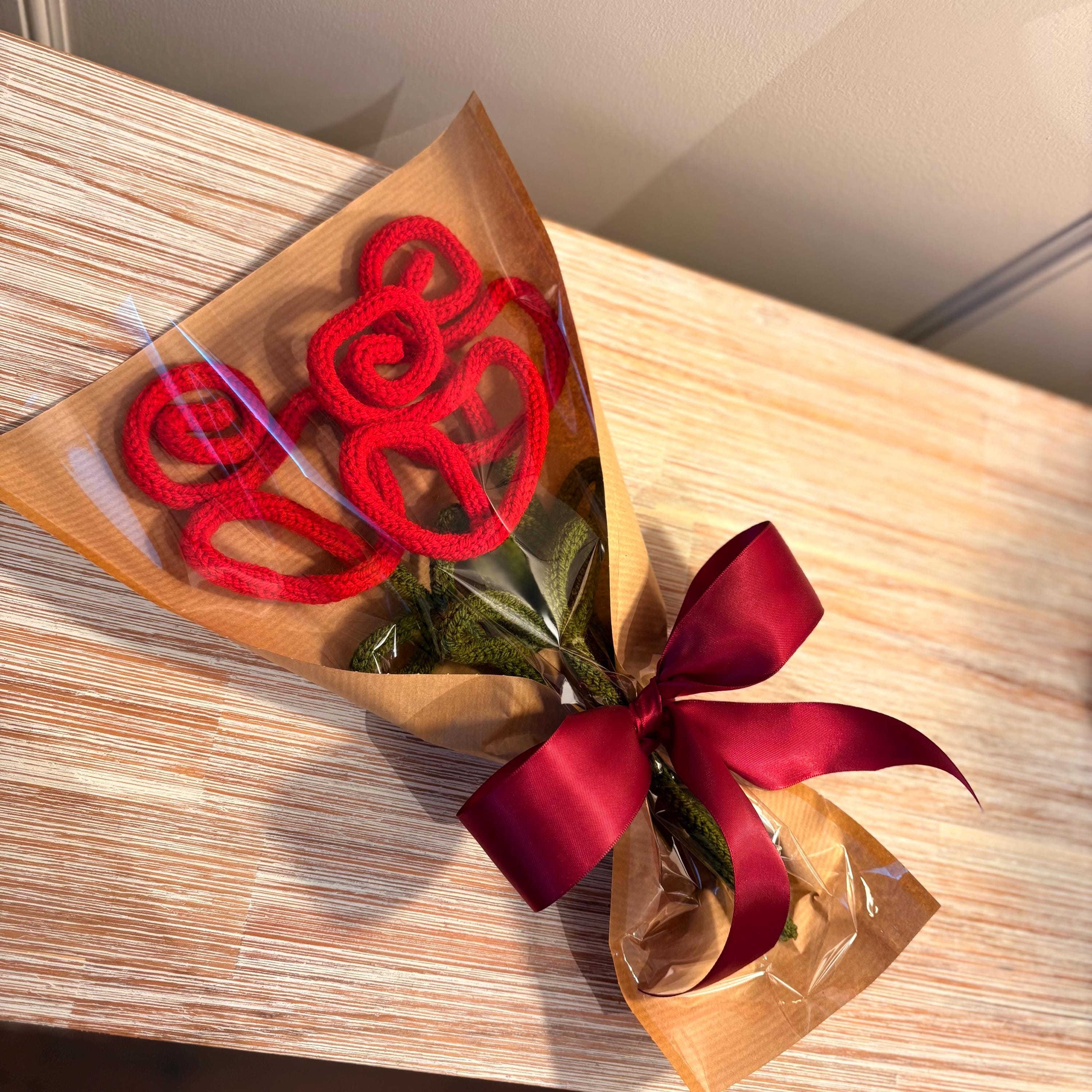 Knitted Wire Art Rose Bouquet: Handmade forever flowers