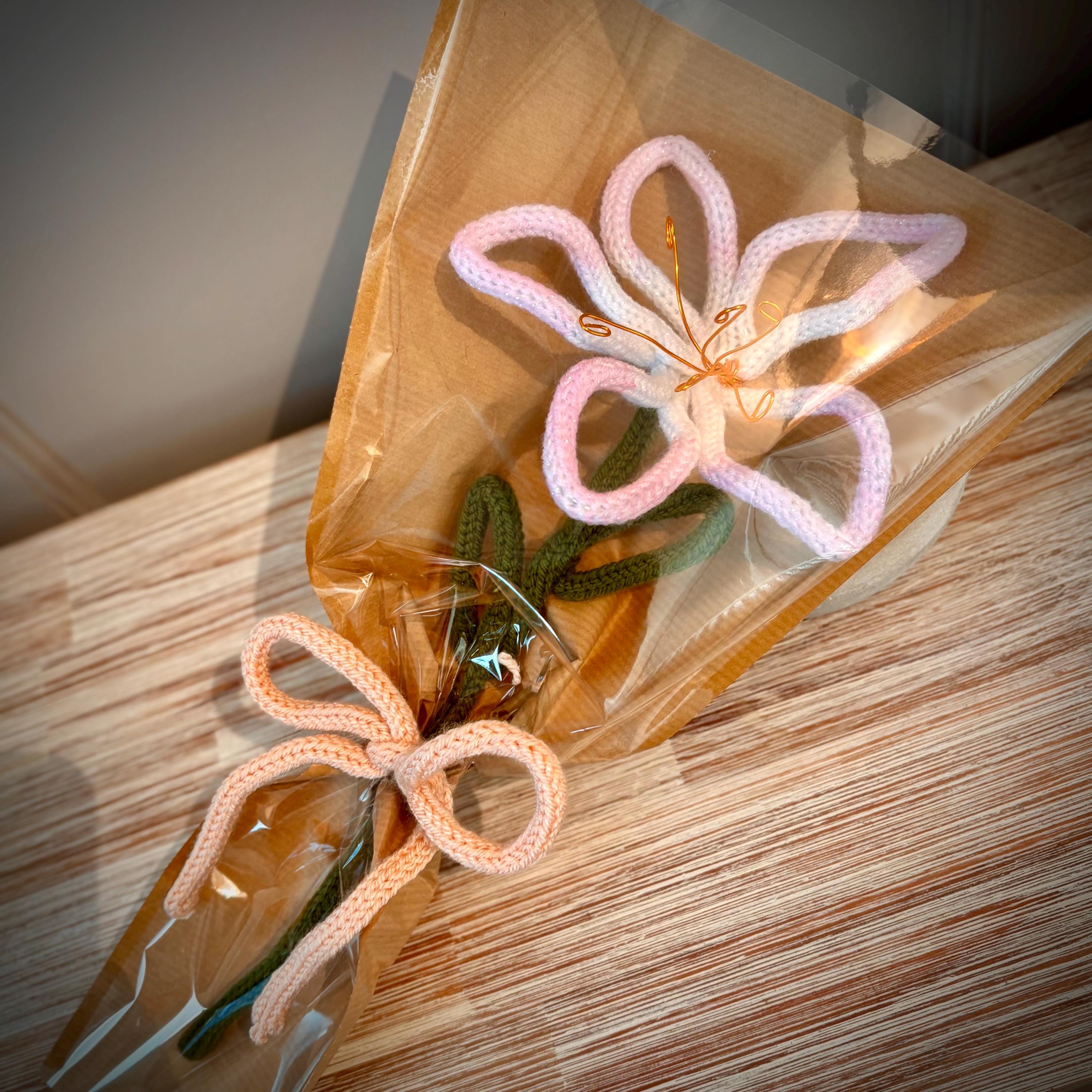 Hand Knitted Wire Lily Bouquet, Forever Floral Art, Mother’s Day Gift