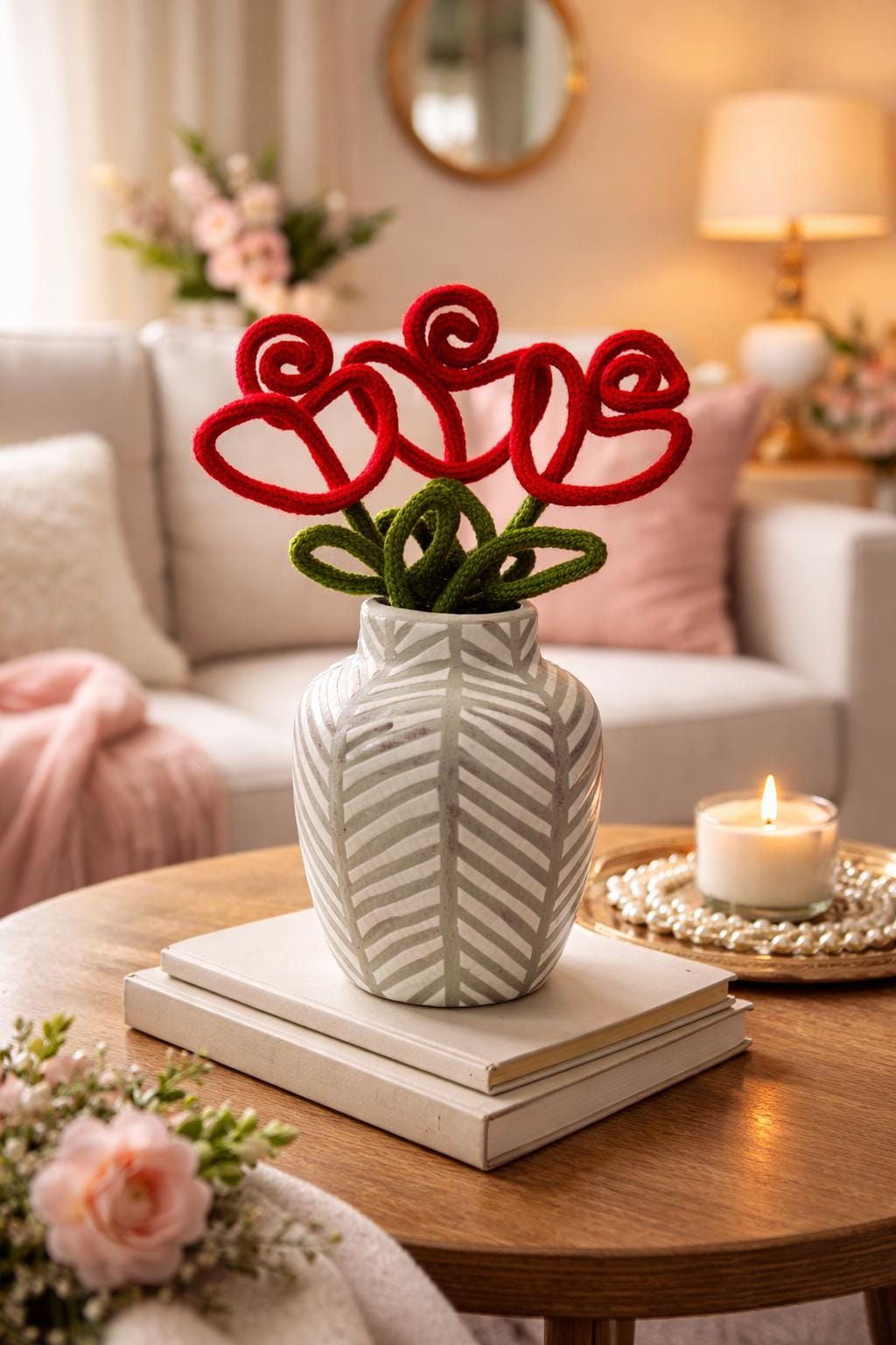 Knitted Wire Art Rose Bouquet: Handmade forever flowers