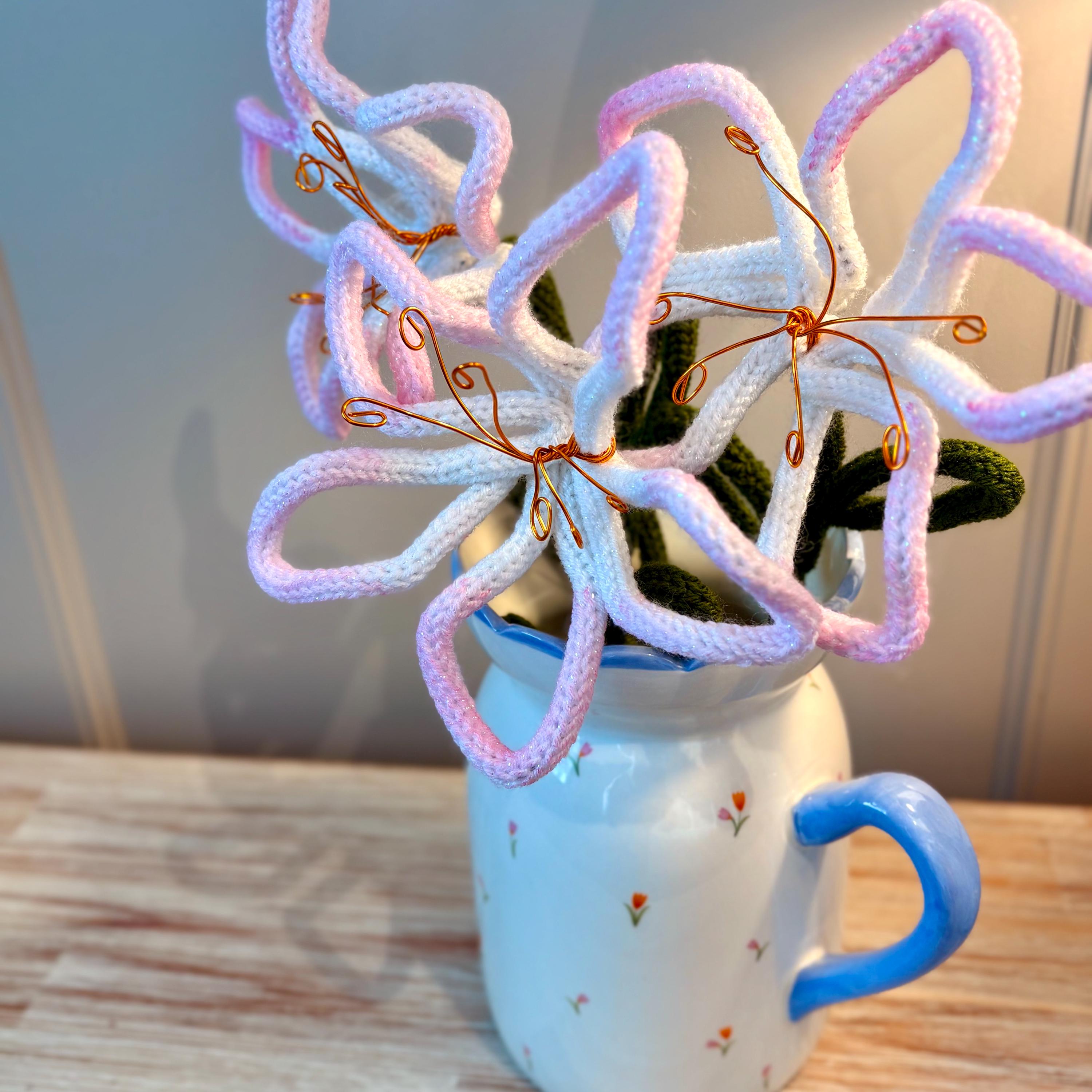 Hand Knitted Wire Lily Bouquet, Forever Floral Art, Mother’s Day Gift