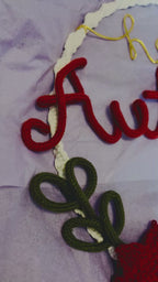 Handmade Knitted Wire Art Autumn Wreath – Personalised Knitted Wire Art with Pumpkin, Maple Leaves & Macramé Border